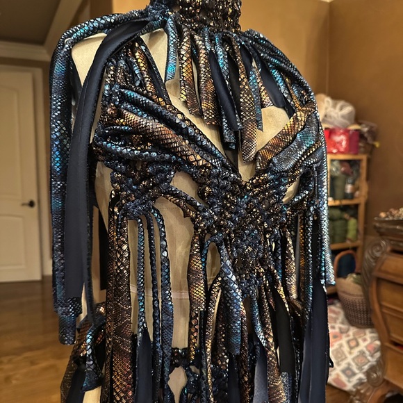 Original GoodVibeGoda Handmade Macramé Rope Black, Blue and Gold Festival Outfit - Picture 13 of 16